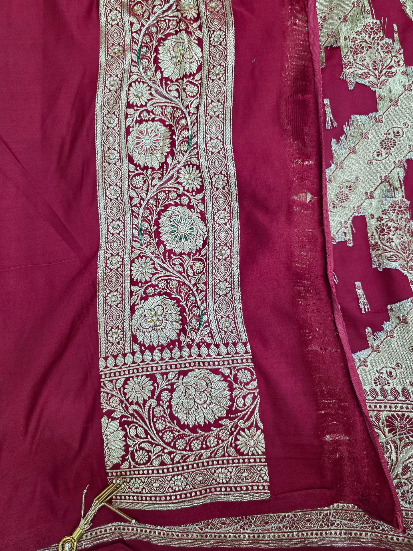 Maroon Zardozi Zarkan Banarasi Katan Saree