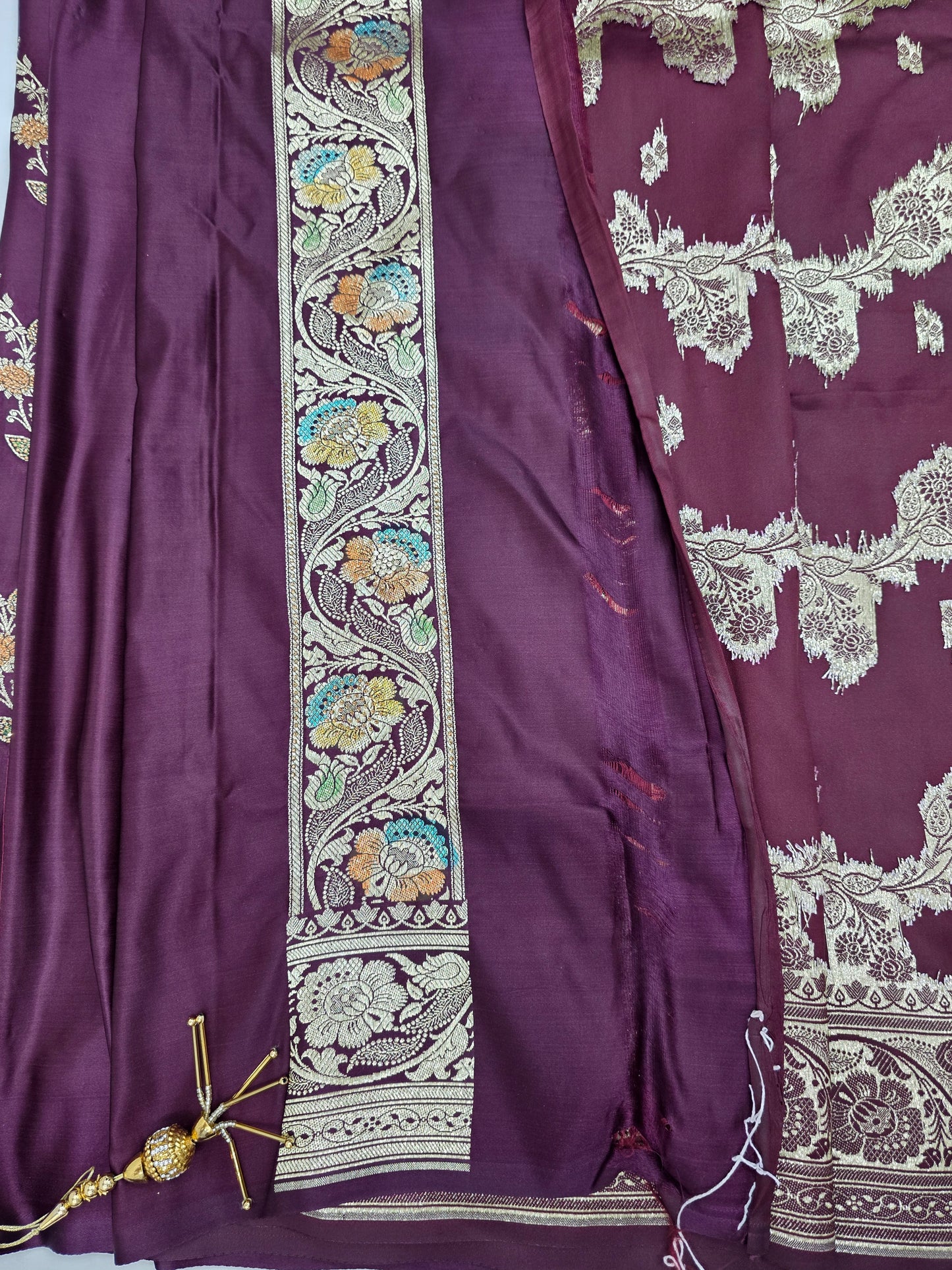 Wine Zarkan swarovski Banarsi katan Saree