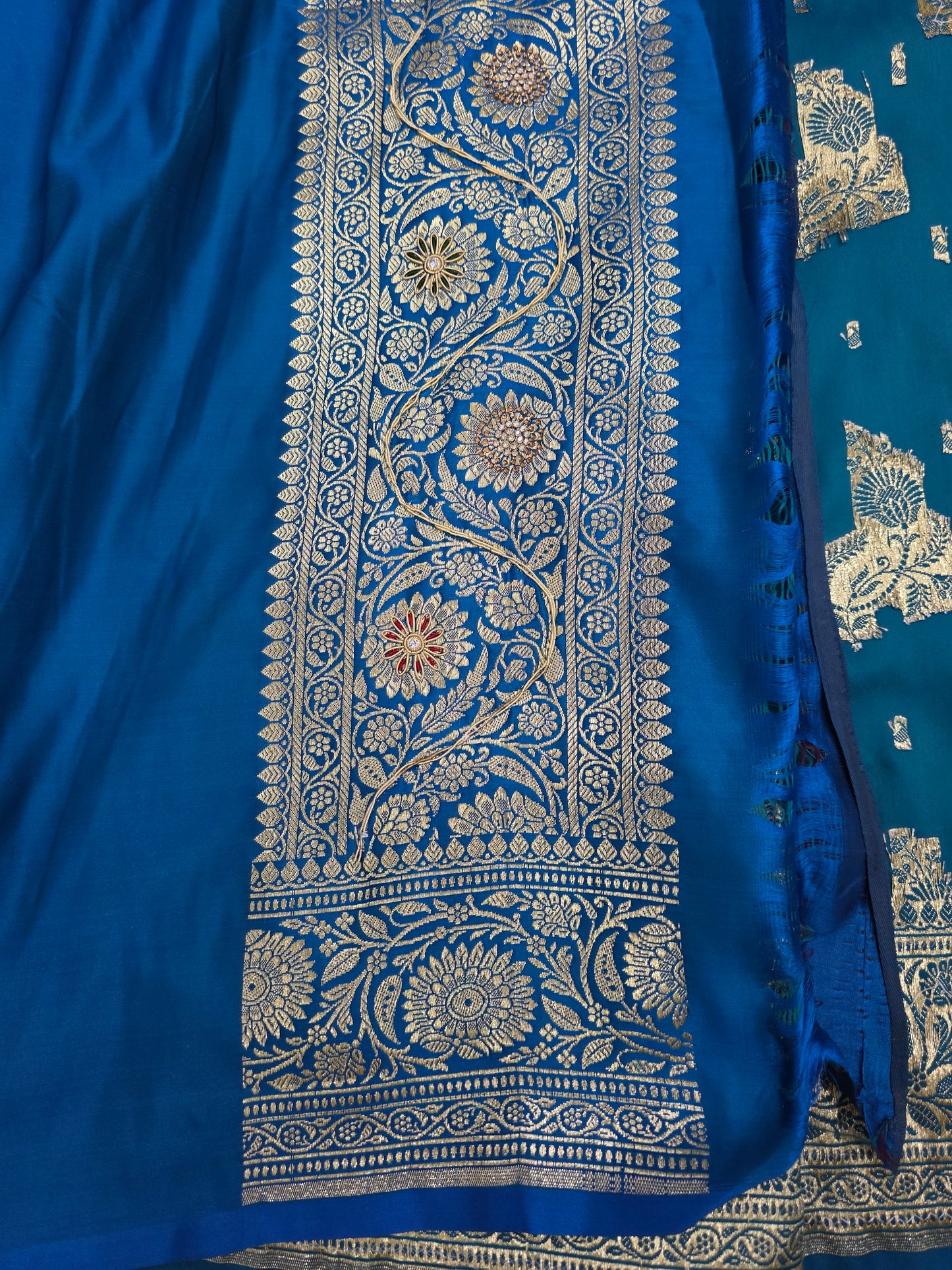 Blue Zardozi Zarkan Banarasi Katan Saree
