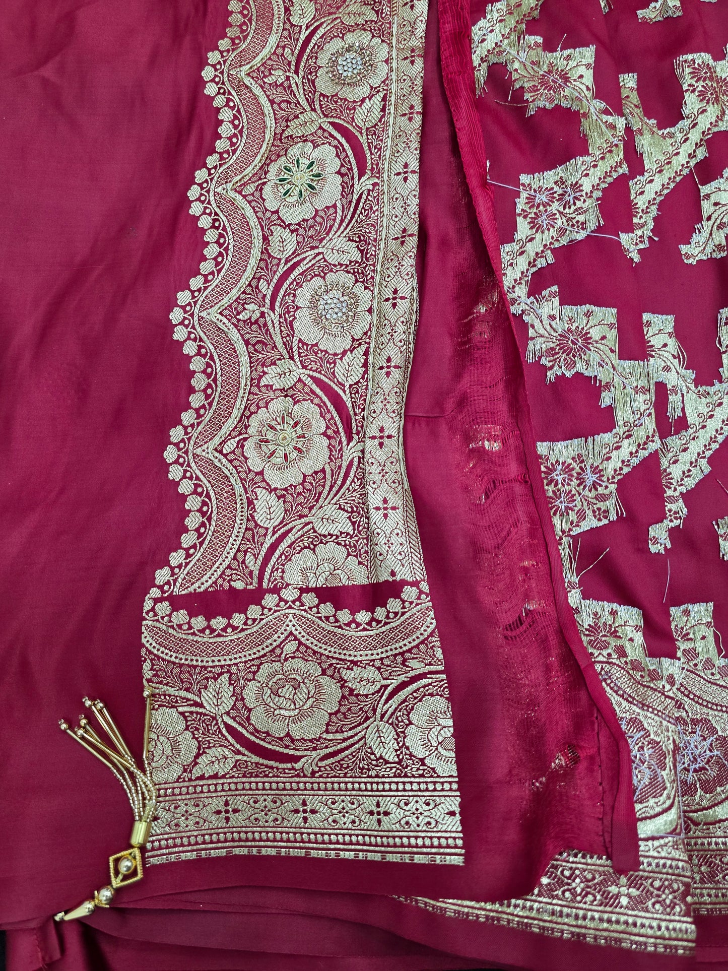 Maroon Zardozi Zarkan Banarasi Katan Saree