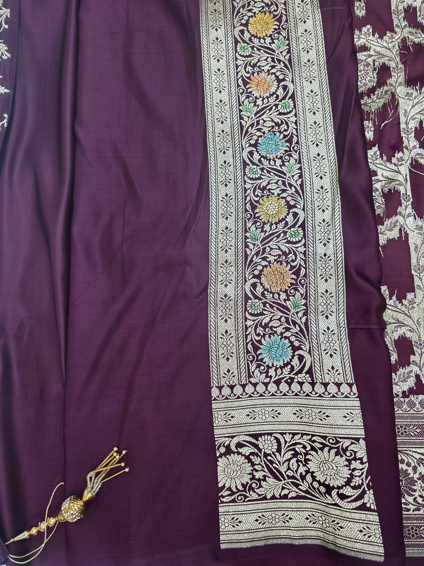 Wine Zarkan Swarovski Banarasi Katan Saree