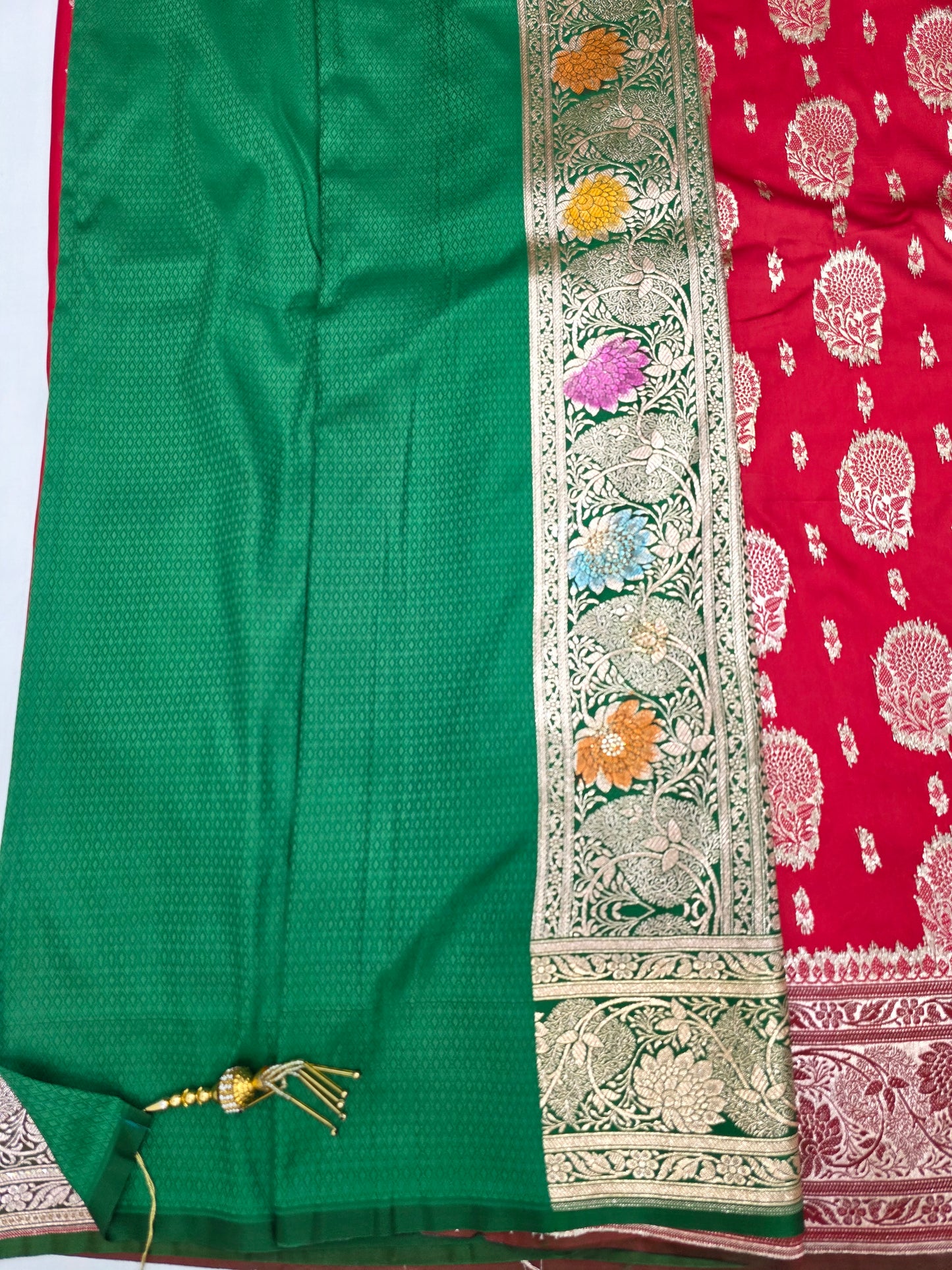 Red Zarkan Swarovski Banarasi Katan Saree