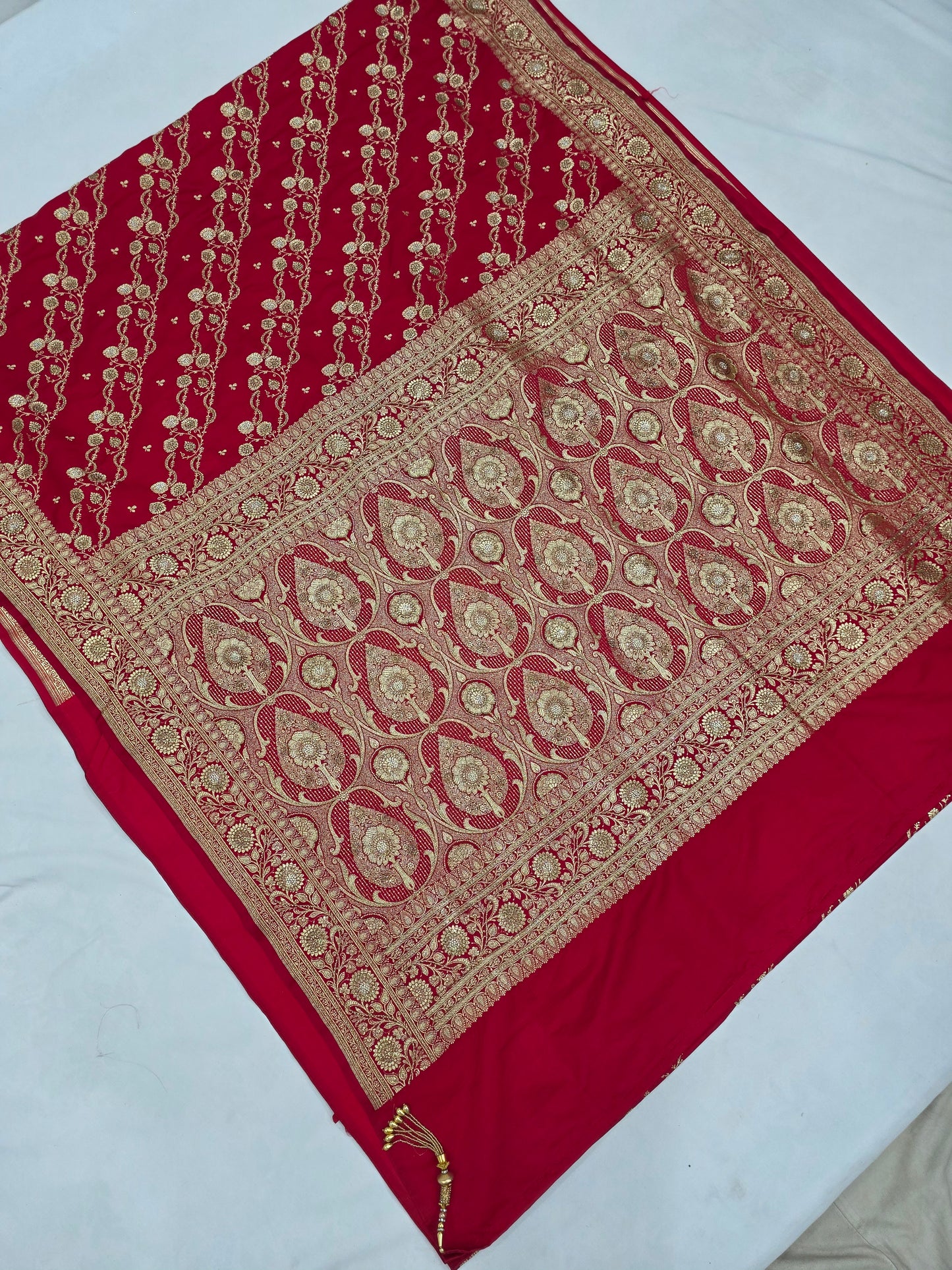 Red Zarkan Moti Banarasi Silk Saree
