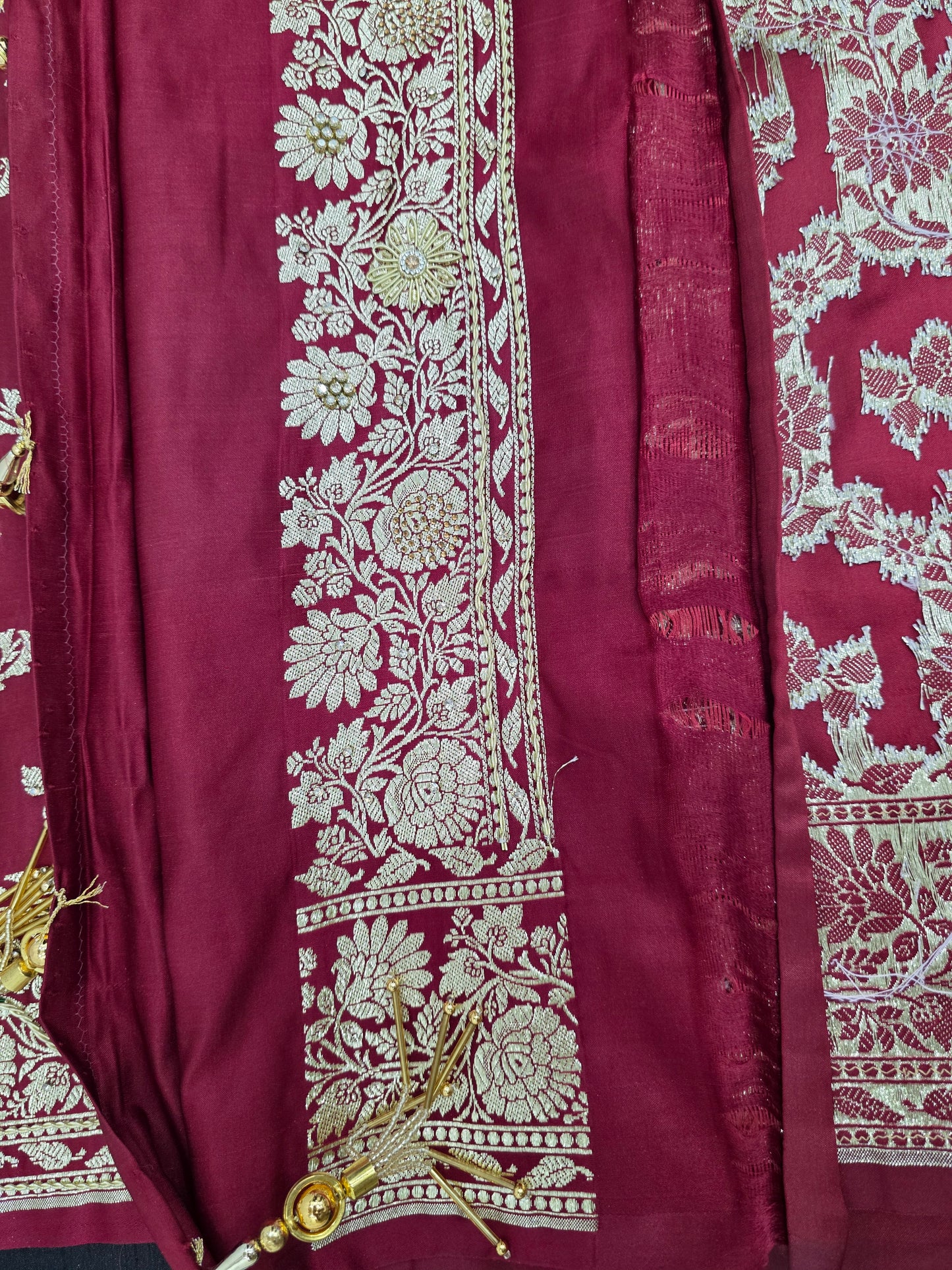 Maroon Zardozi Zarkan Banarasi Katan Saree
