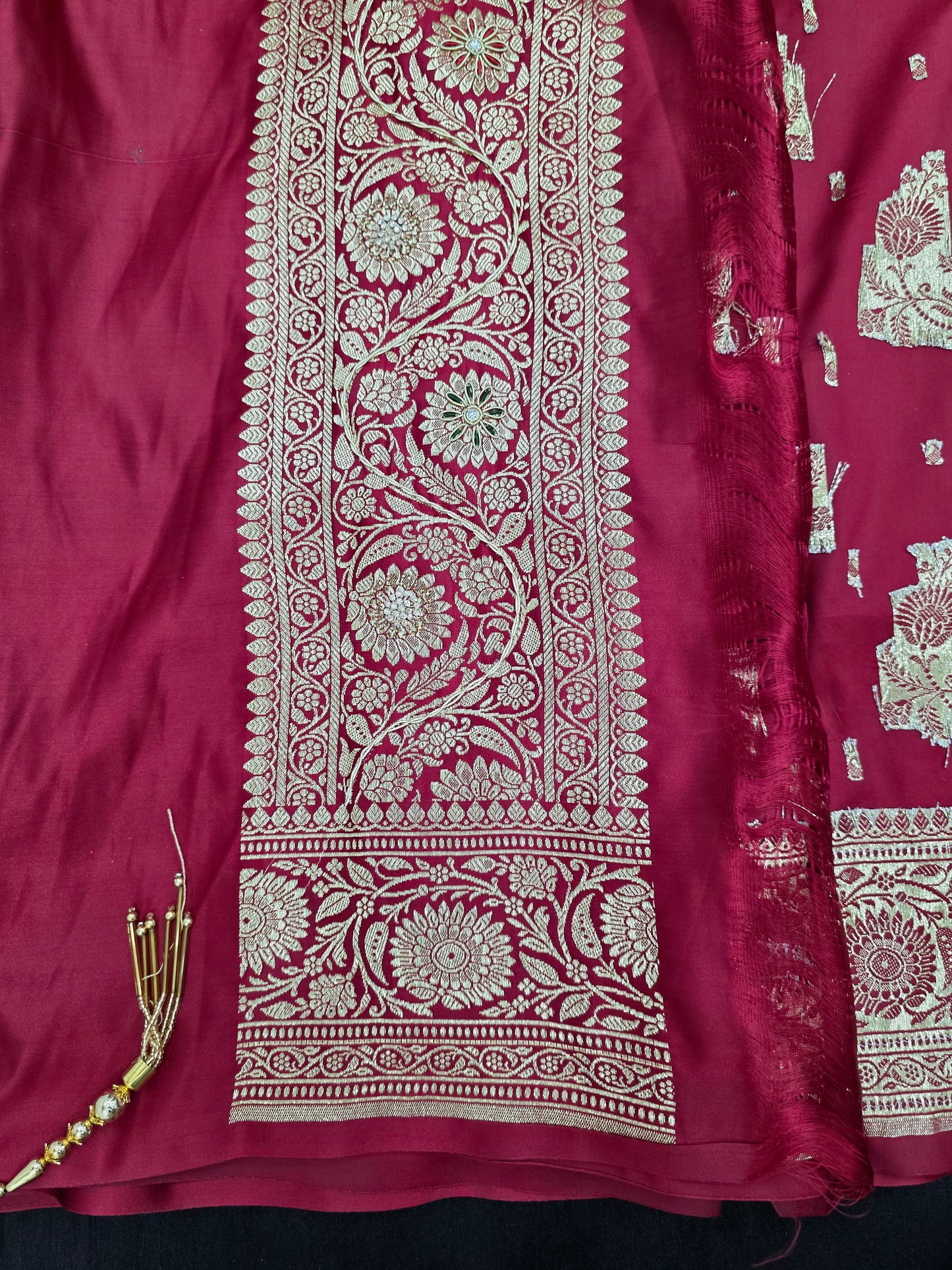 Maroon Zardozi Zarkan Banarasi Katan Saree