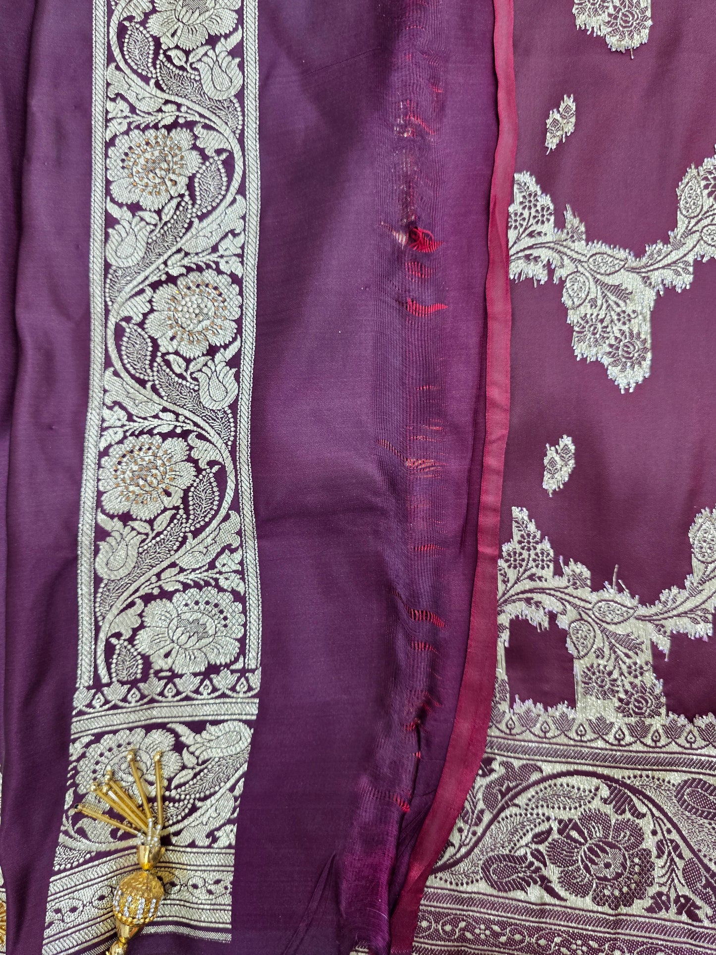 Wine Zarkan Swarovski Banarasi Katan Saree