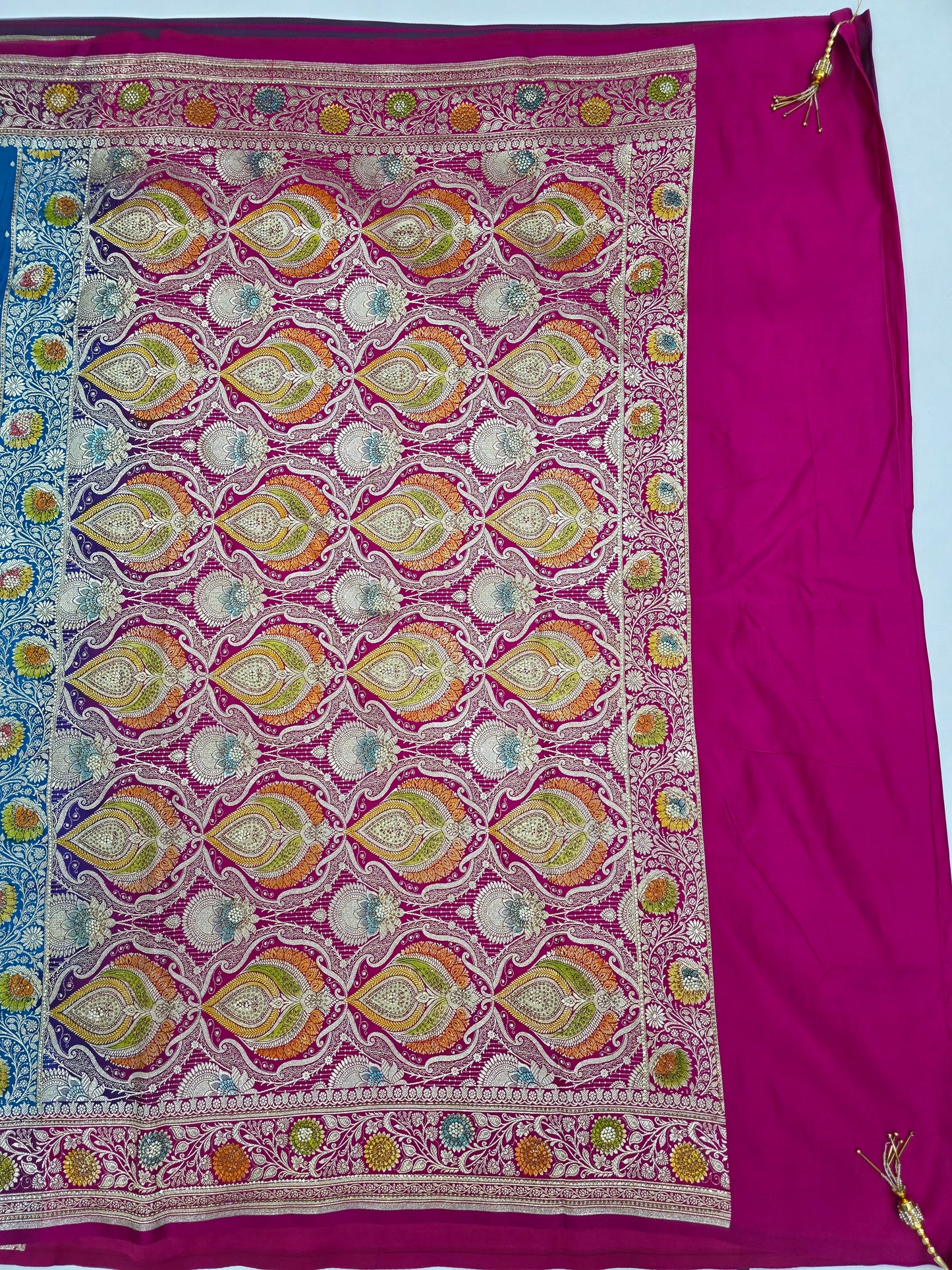 Firozi Blue Mina Kari Zarkan Swarovski Banarasi Saree