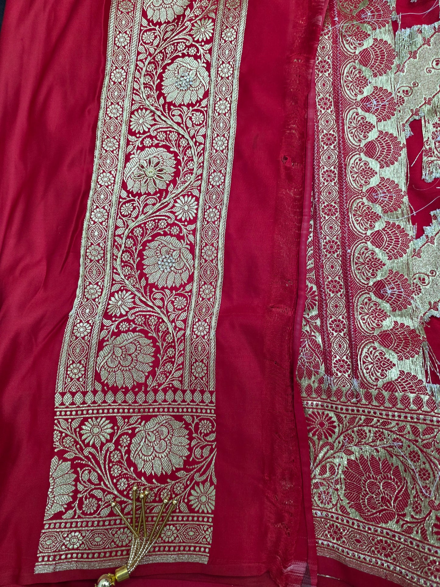 Red Zardozi Zarkan Banarasi Katan Saree