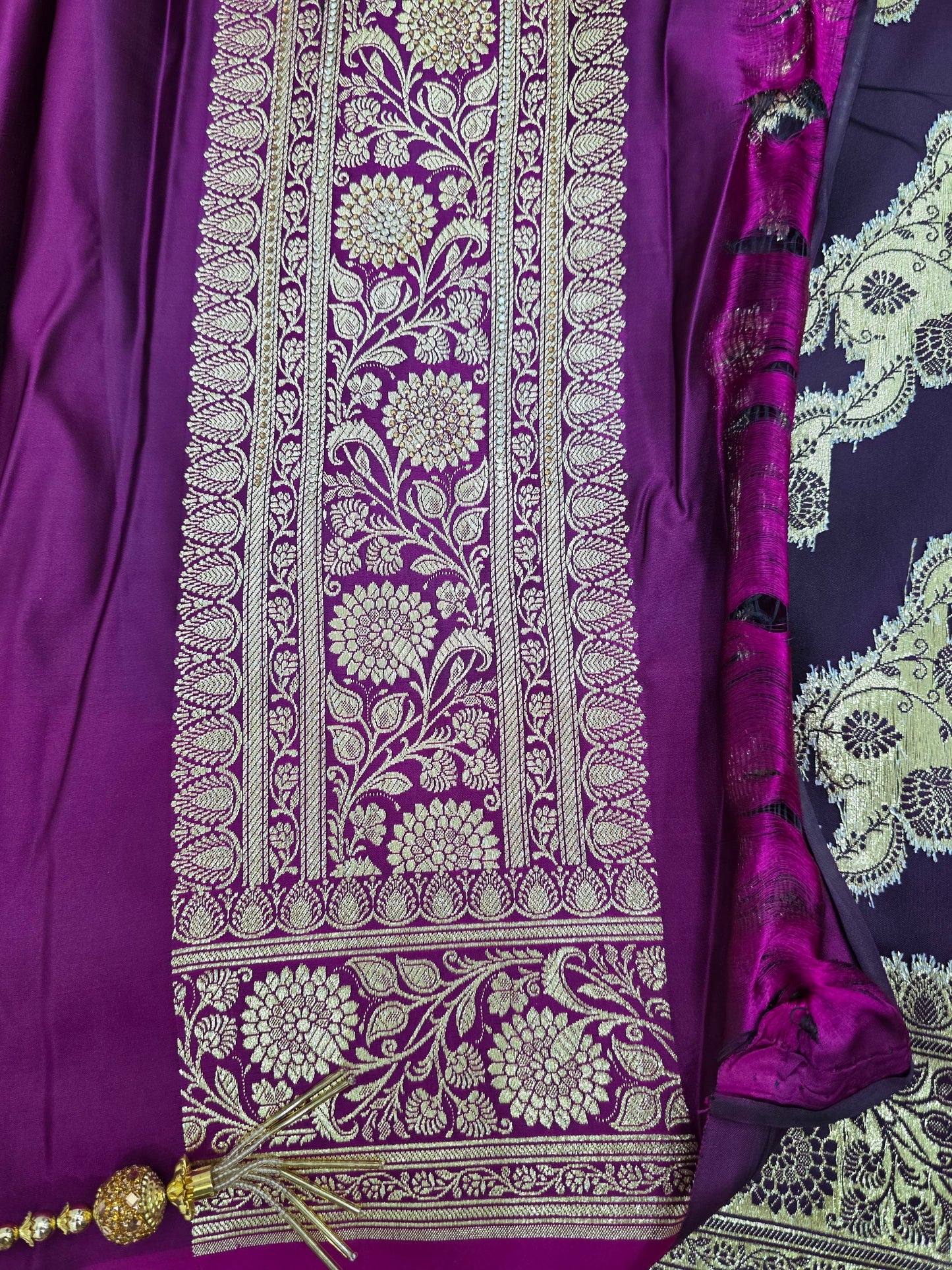 Purple Zarkan Swarovski Banarasi Katan Saree