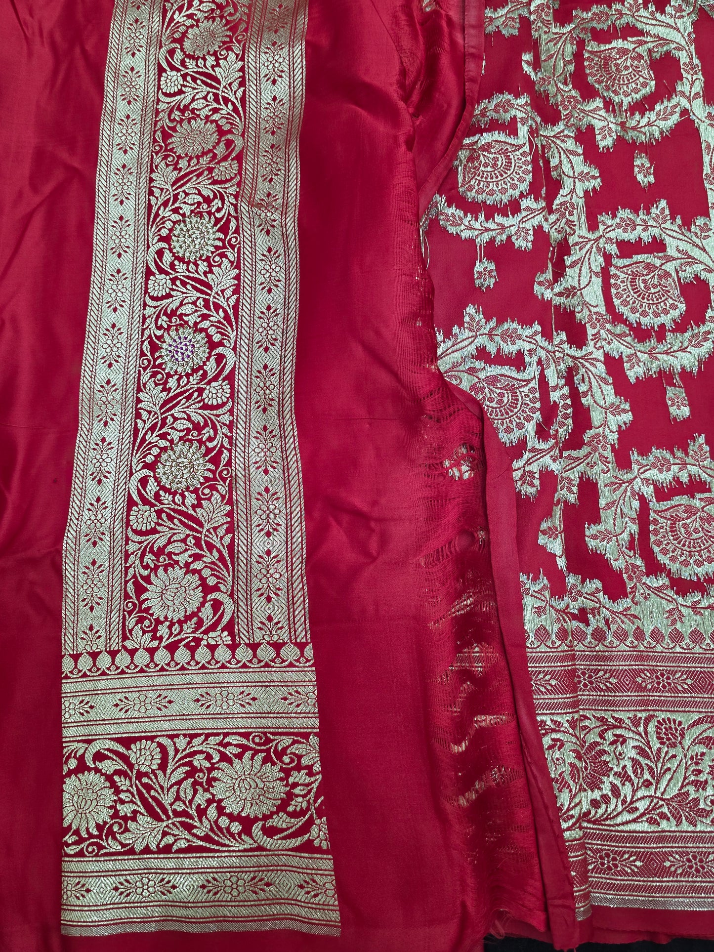 Red Zarkan Swarovski Banarasi Katan Saree
