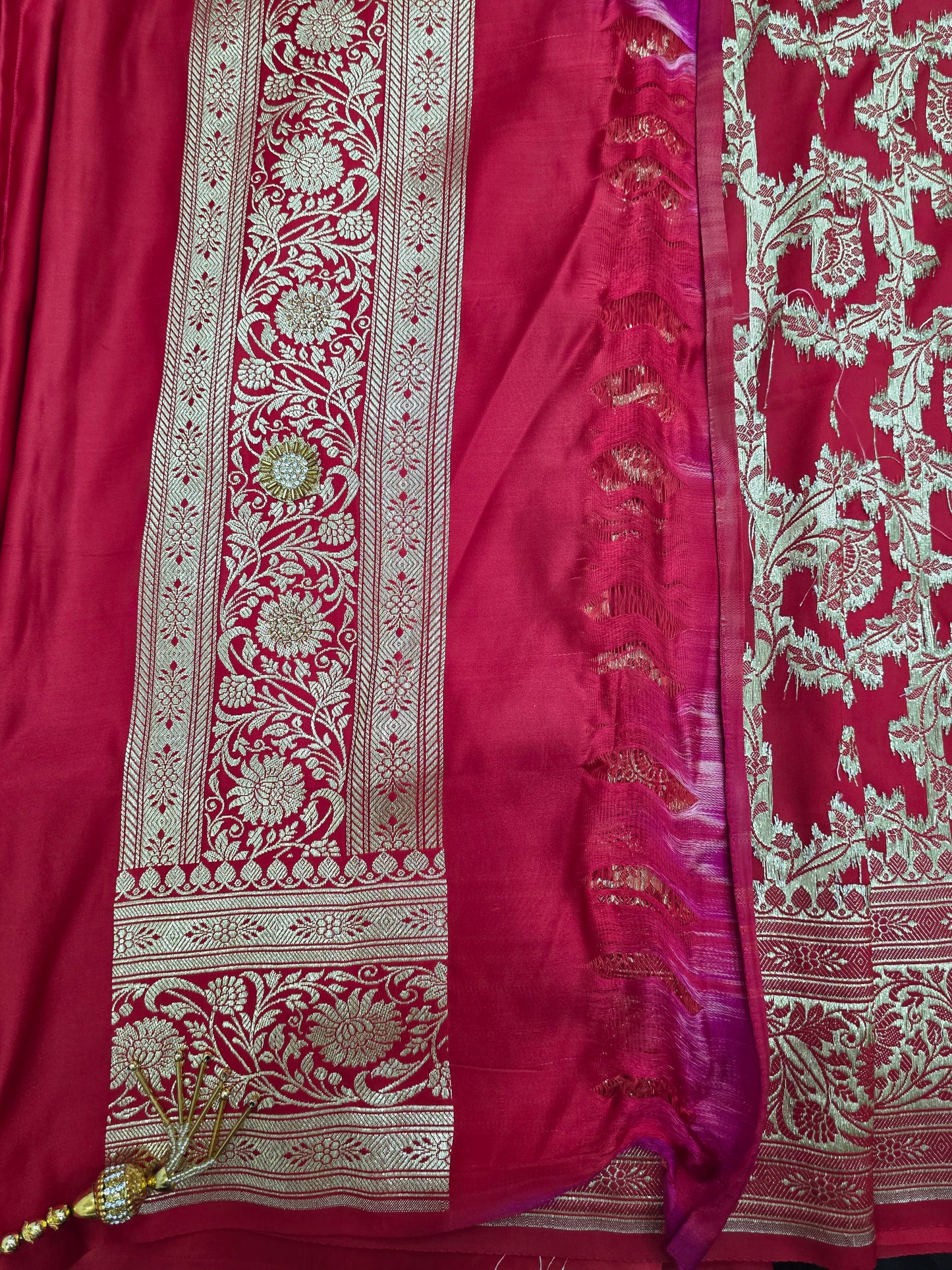 Red Zarkan Swarovski Banarasi Katan Saree