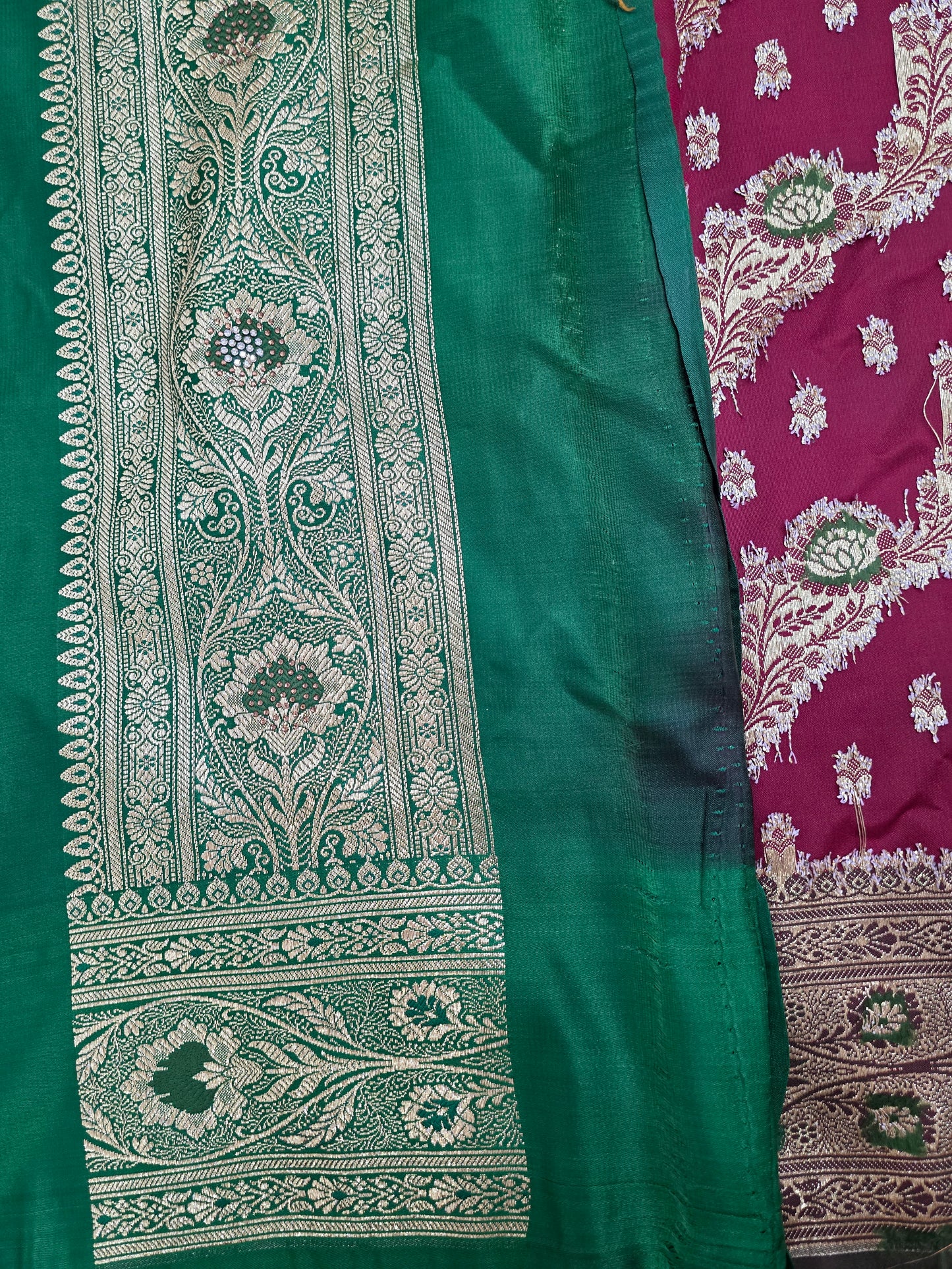 Maroon Zarkan Swarovski Banarasi katan saree