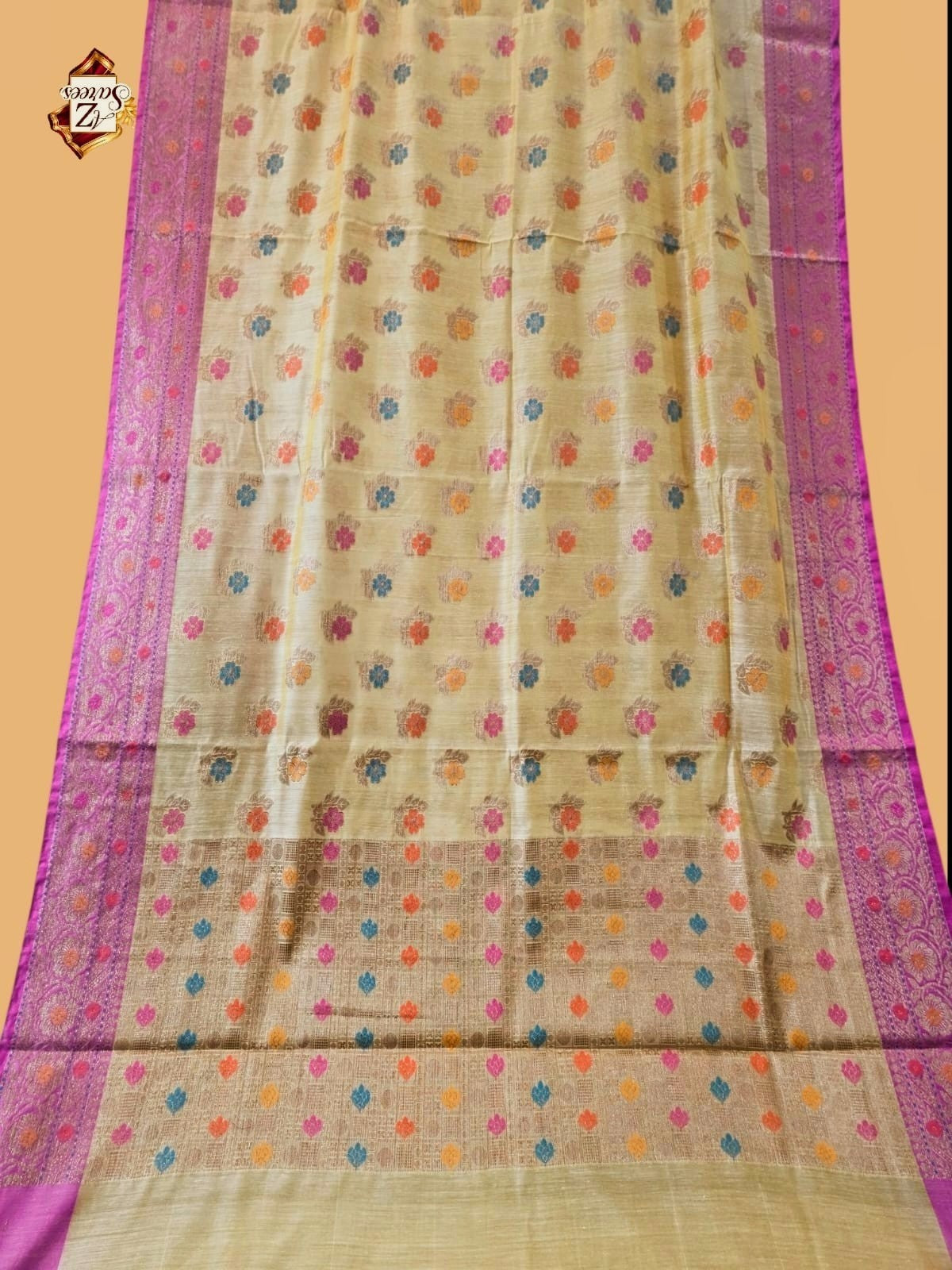Cream Banarasi Silk Saree