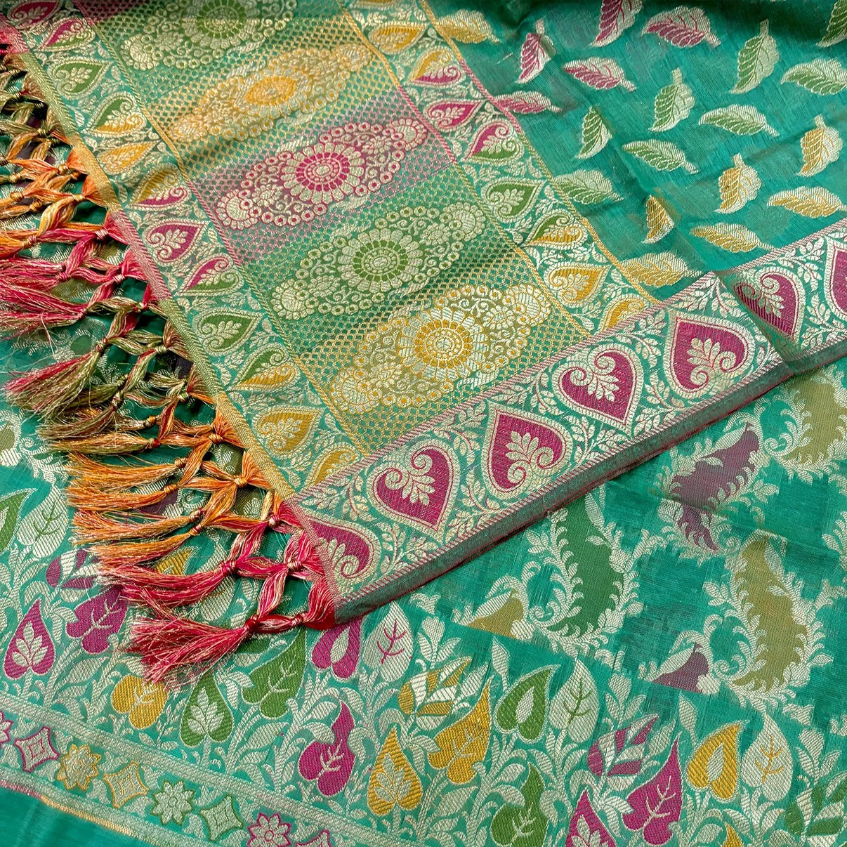 Sea green resham banarasi silk suit