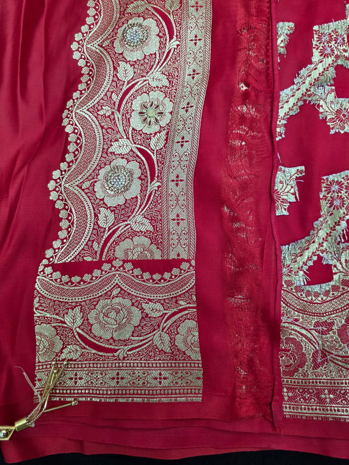 Red Zardozi Zarkan Moti Banarasi Saree