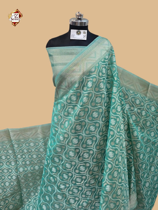 Sea greean banarasi silk saree.