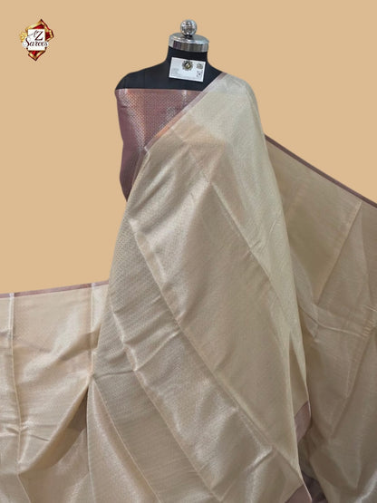 Cream Banarasi Tissue Saree