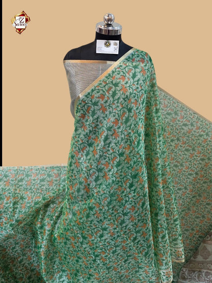 Green Banarasi Printed Saree