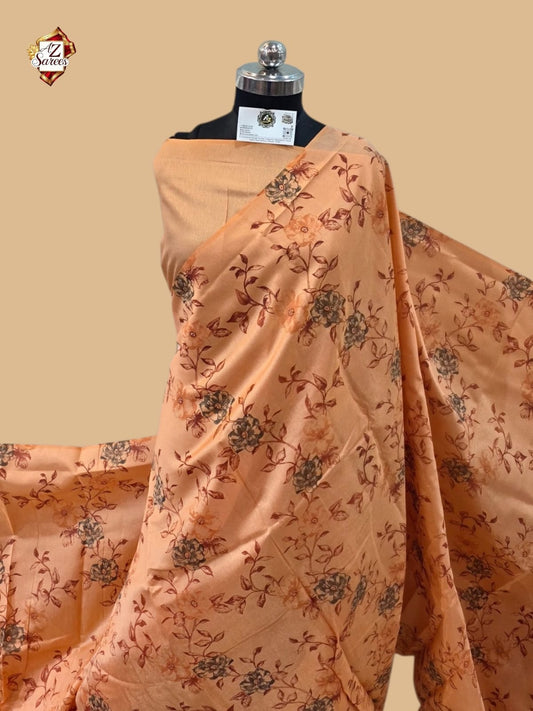 Peach Banarasi Printed Saree