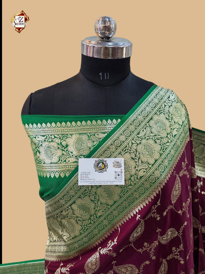 Wine Banarasi Katan Silk Saree