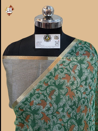 Green Banarasi Printed Saree