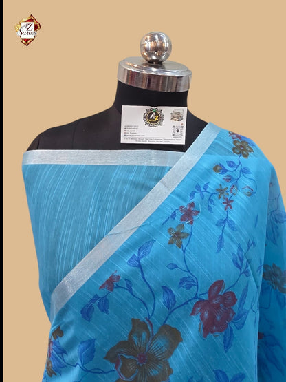 Blue Banarasi Printed Saree