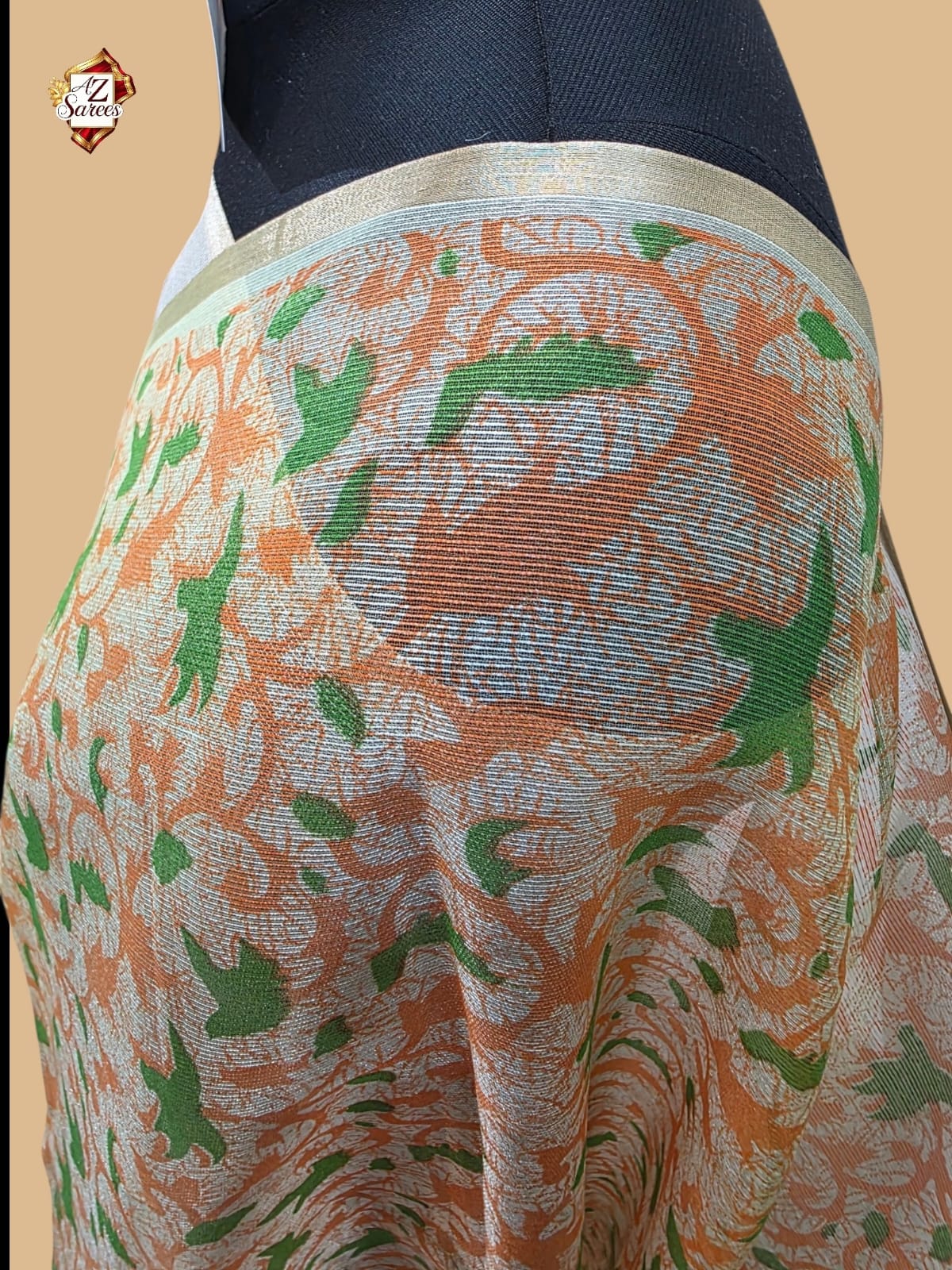 Cream Banarasi Printed Saree