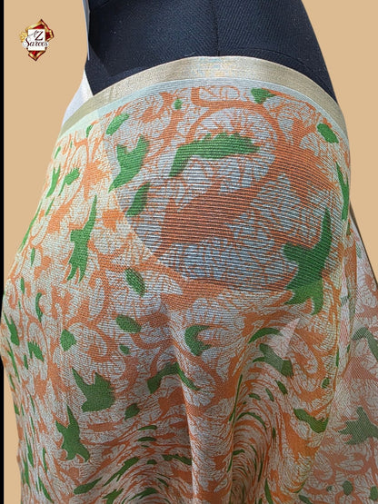 Cream Banarasi Printed Saree