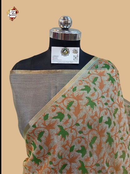 Cream Banarasi Printed Saree