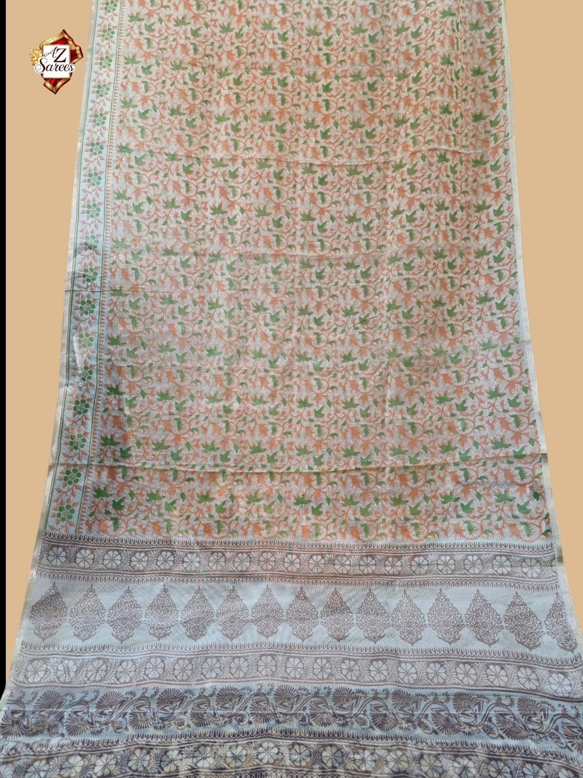 Cream Banarasi Printed Saree