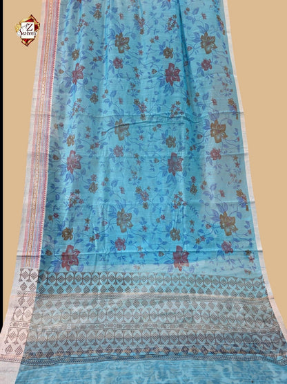 Blue Banarasi Printed Saree