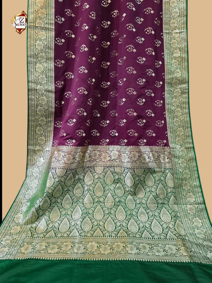 Wine Banarasi Katan Silk Saree