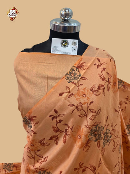 Peach Banarasi Printed Saree