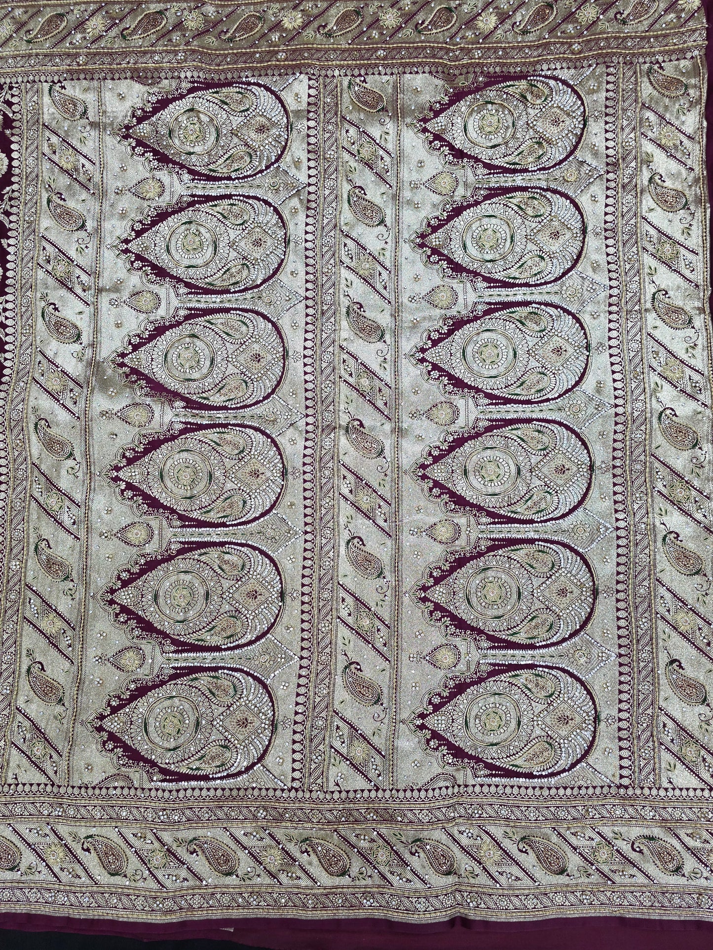 Wine Zardozi Zarkan Banarasi Katan Saree