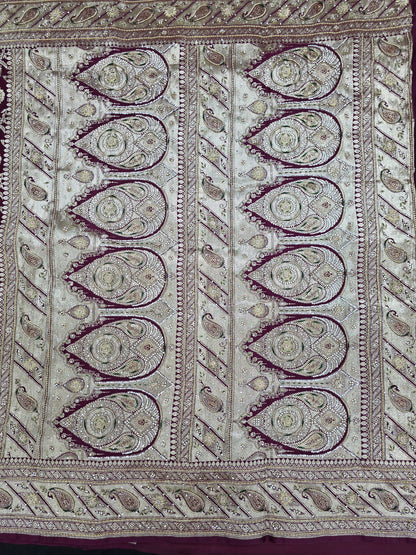 Wine Zardozi Zarkan Banarasi Katan Saree