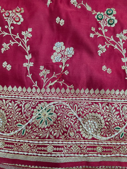 Maroon Zardozi Zarkan Banarasi Saree