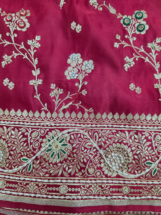 Maroon Zardozi Zarkan Banarasi Saree