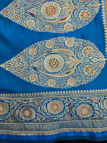 Blue Zardozi Zarkan Banarasi Katan Saree