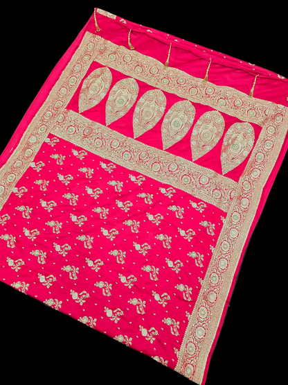 Red Zardozi Zarkan Banarasi Katan Saree