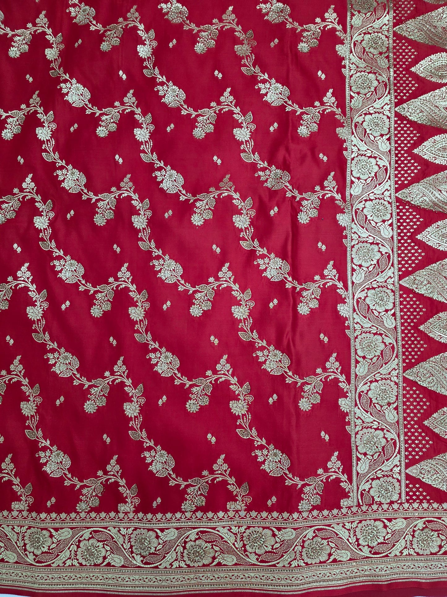 Red Swarovski Banarasi katan silk Saree
