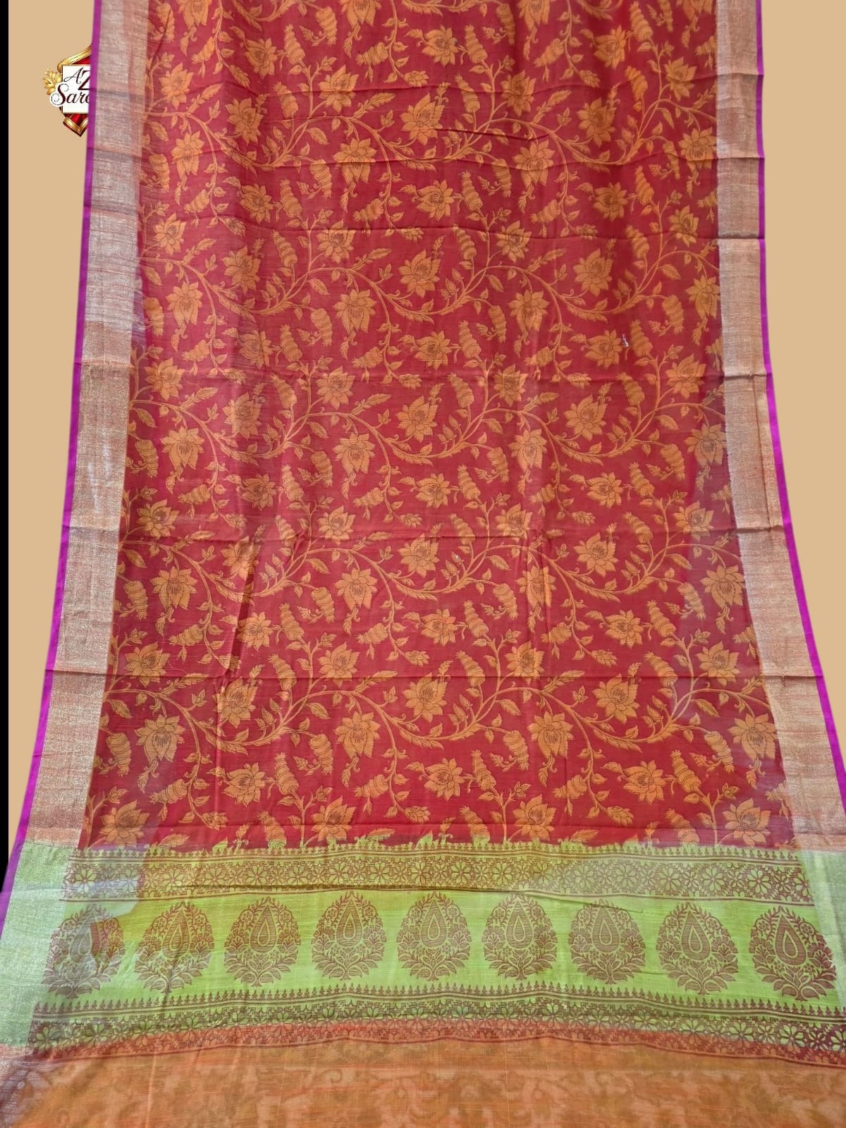 Orange Banarasi Printed Saree