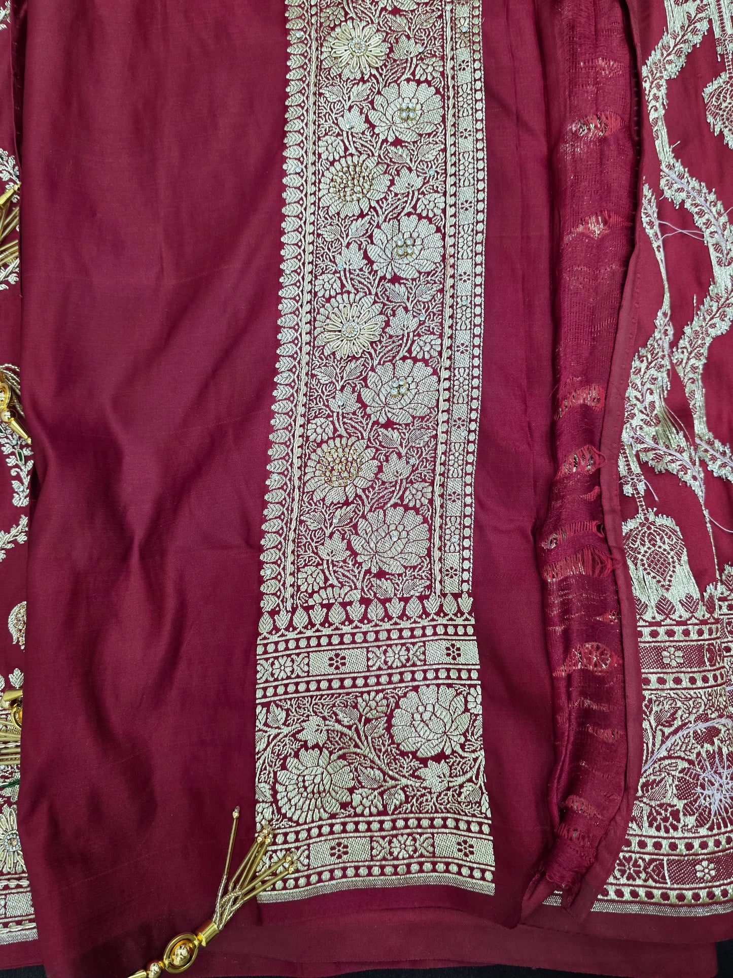 Maroon Zardozi Zarkan Banarasi Katan Saree