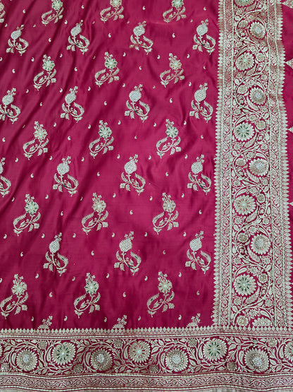 Maroon Zardozi Zarkan Banarasi Katan Saree