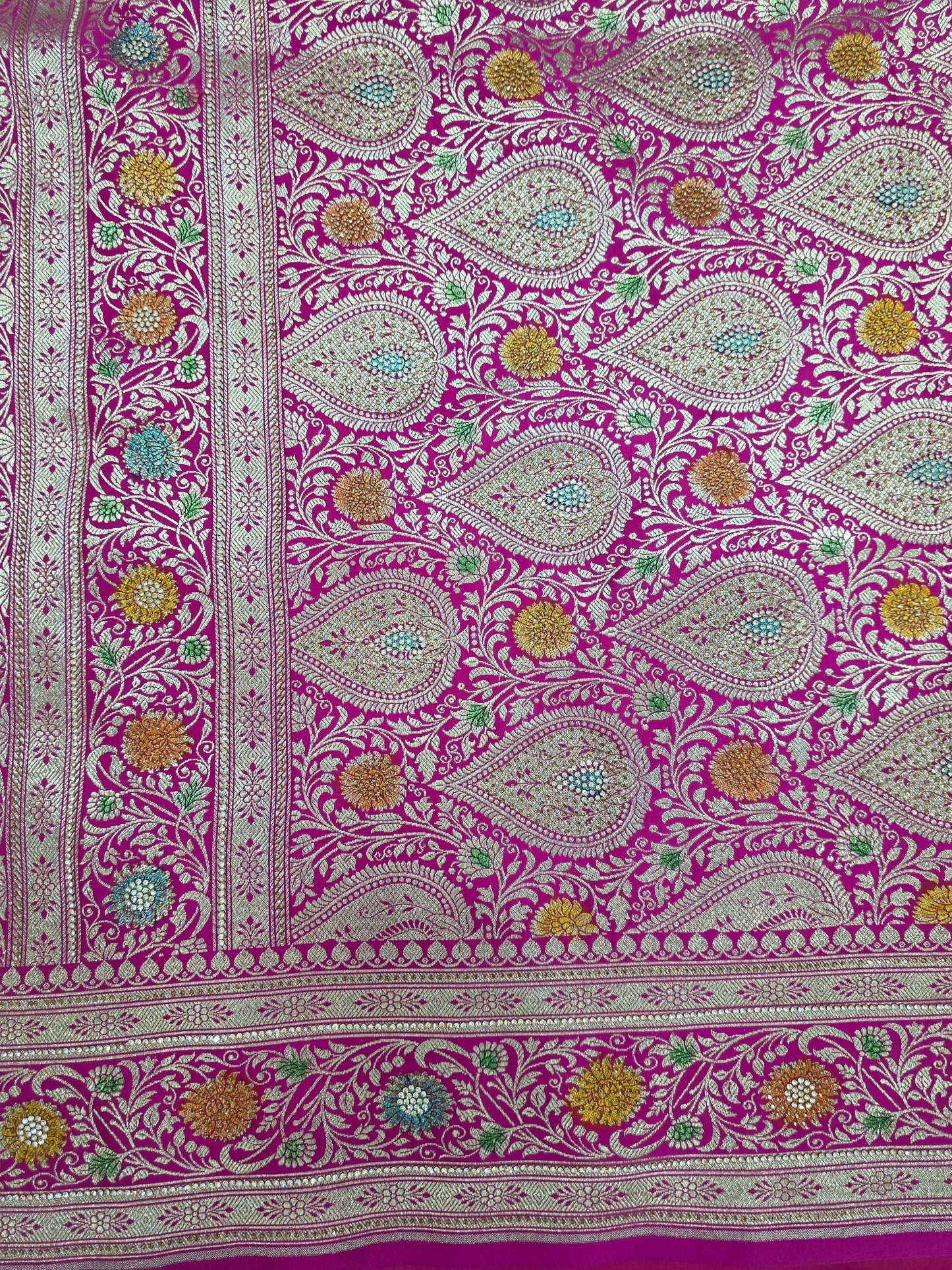 Pink Zarkan Swarovski Banarasi Katan Saree