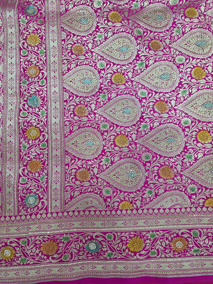 Pink Zarkan Swarovski Banarasi Katan Saree
