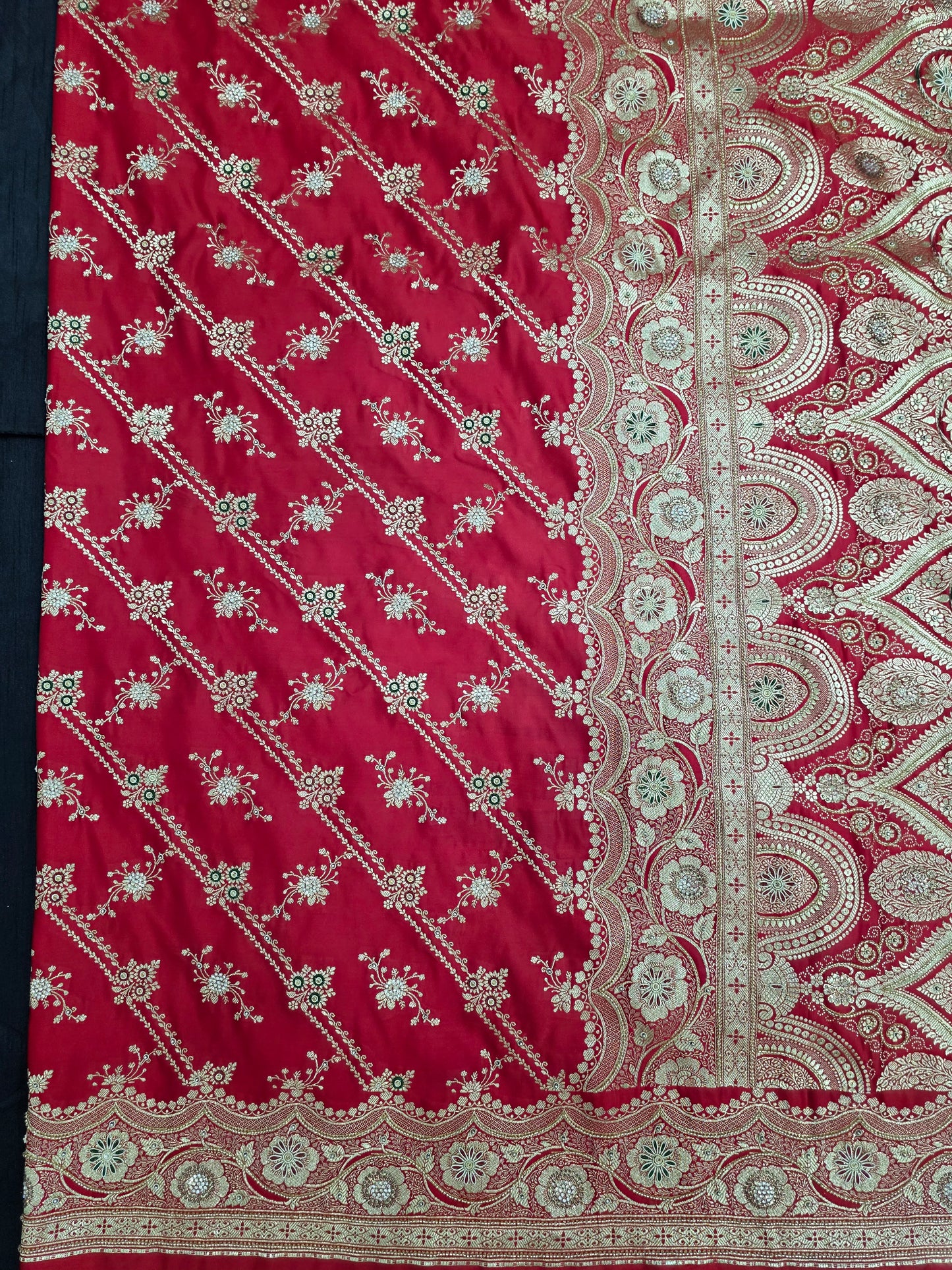 Red Zardozi Zarkan Moti Banarasi Saree