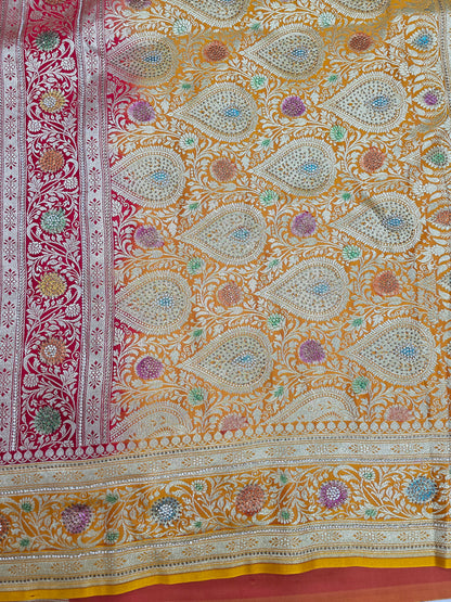 Red Zarkan Swarovski Banarsi Katan Saree