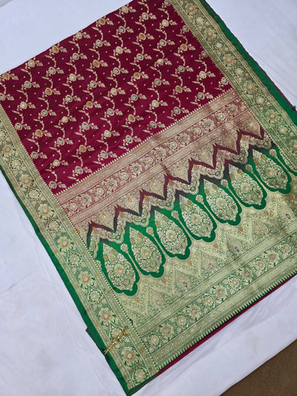 Maroon Zardozi Zarkan Banarasi Saree
