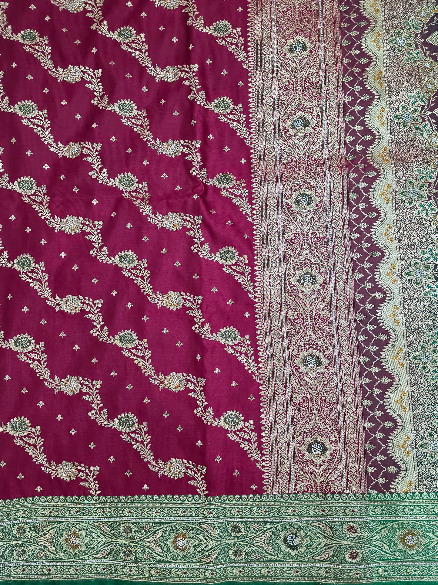 Maroon Zarkan Swarovski Banarasi katan saree