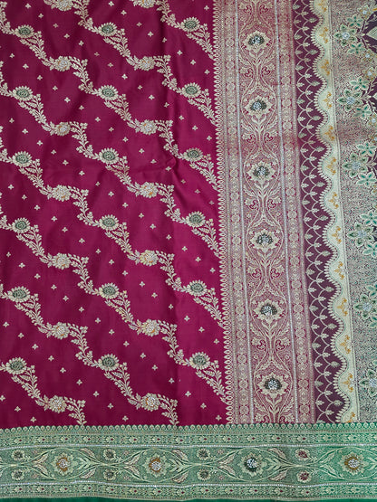 Maroon Zarkan Swarovski Banarasi katan saree